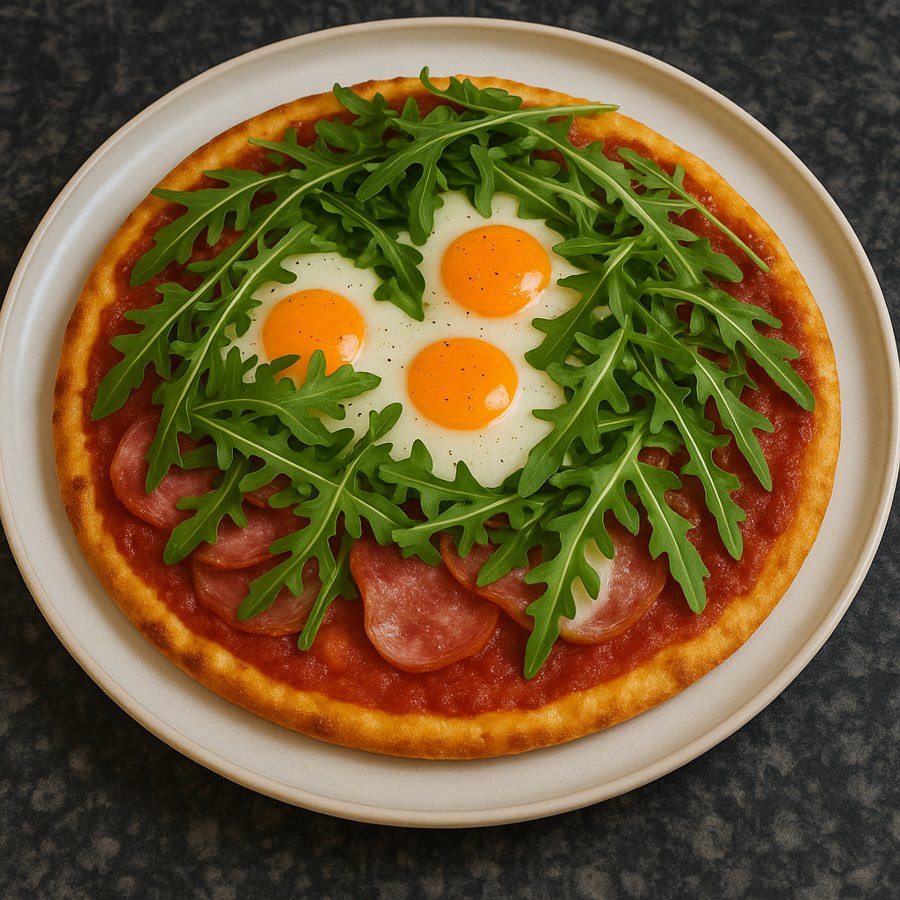 Hüttenkäse-Pizza mit Ei